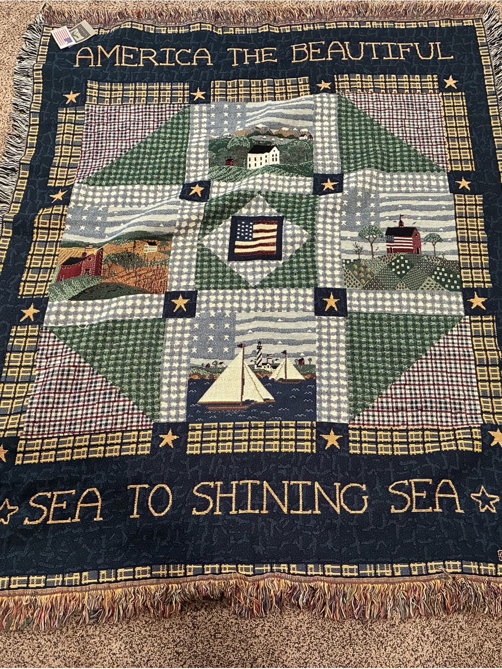 Patriotic America The Beautiful Woven cotton tapestry Blanket Warren Kimble